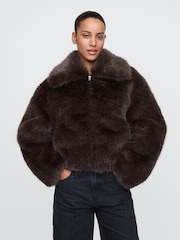 Gap Brown Cropped Faux Fur Jacket - Image 1 of 5