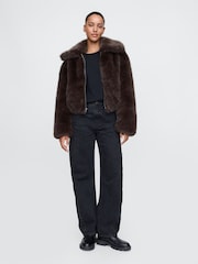 Gap Brown Cropped Faux Fur Jacket - Image 3 of 5