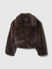 Gap Brown Cropped Faux Fur Jacket - Image 5 of 5
