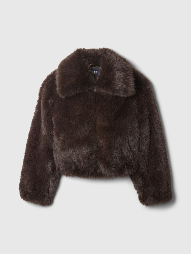 Gap Brown Cropped Faux Fur Jacket - Image 5 of 5