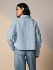 Check Azul Médio - Camisa jeans de tamanho grande - Imagem 5 de 8