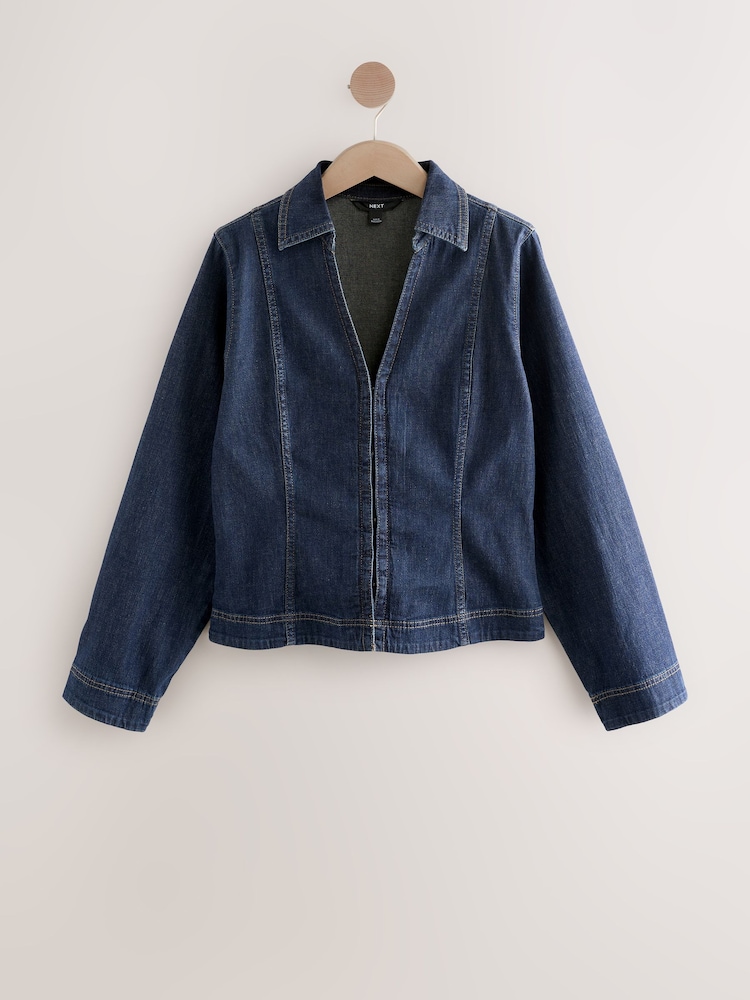Dark Blue Hook and Eye Fastening Long Sleeve Denim Shirt - Image 1 of 3
