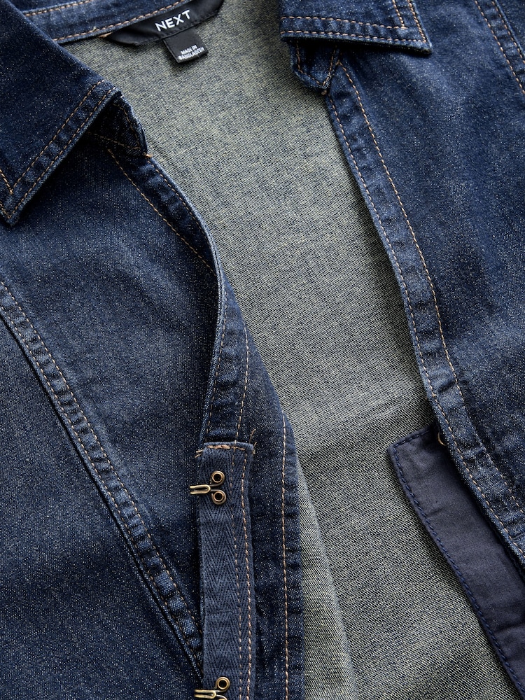 Dark Blue Hook and Eye Fastening Long Sleeve Denim Shirt - Image 2 of 3 Dark Blue Hook and Eye Fastening Long Sleeve Denim Shirt - Image 2 of 3