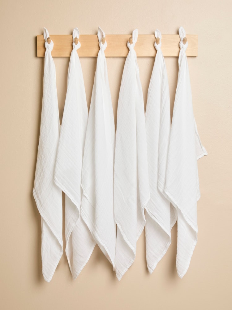 JoJo Maman Bébé 6-Pack White Muslin Squares - Image 2 of 5