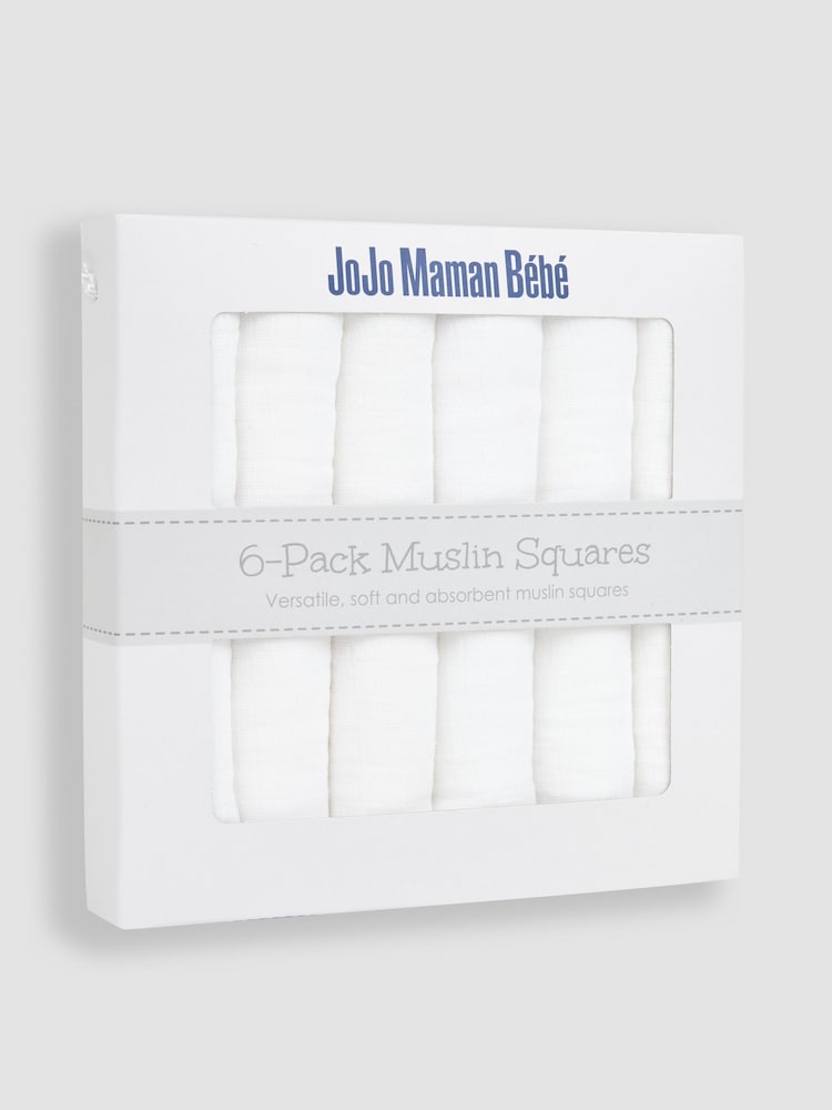 JoJo Maman Bébé 6-Pack White Muslin Squares - Image 5 of 5
