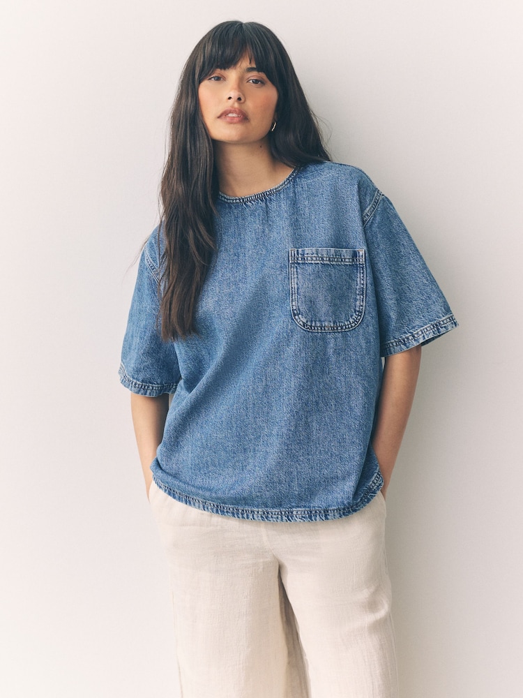 Azul medio - Denim 100% Cotton T-Shirt - Imagen 1 de 7 Azul medio - Denim 100% Cotton T-Shirt - Imagen 1 de 7