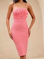 Lipsy Pink Premium Bandage 3D Flower Midi Dress - Image 3 of 4