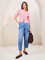 Lipsy Pink Buttoned Crew Neck Knit Cardigan - Image 2 of 4