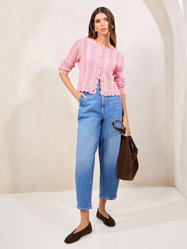 Lipsy Pink Buttoned Crew Neck Knit Cardigan - Image 2 of 4