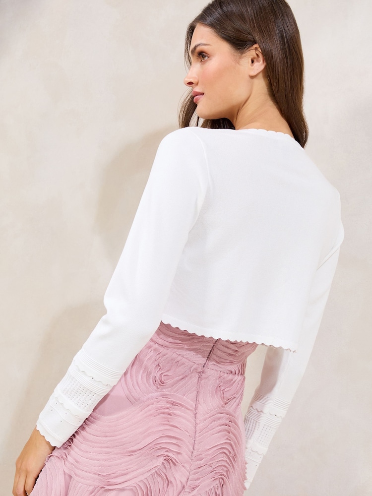 Lipsy Scallop Pointelle Hook and Eye Knit Shrug Cardigan - Imagen 4 de 4