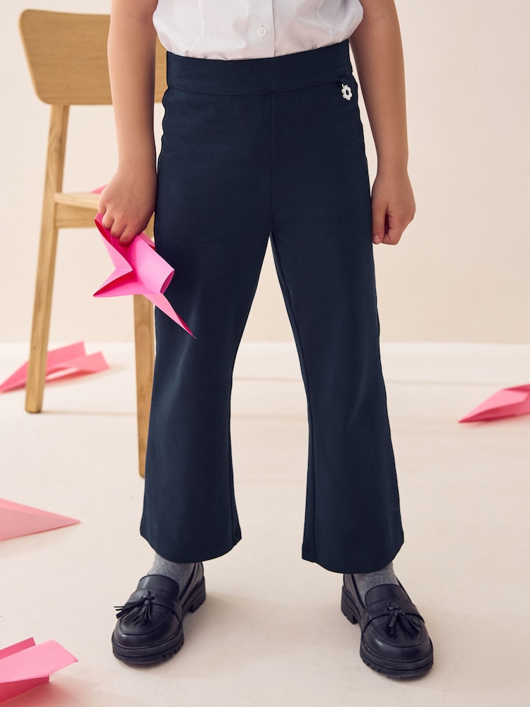 Navy Blue Shorter Length Pull-On Cotton Rich Stretch Boot Cut School Trousers (3-16yrs) - Image 1 of 8