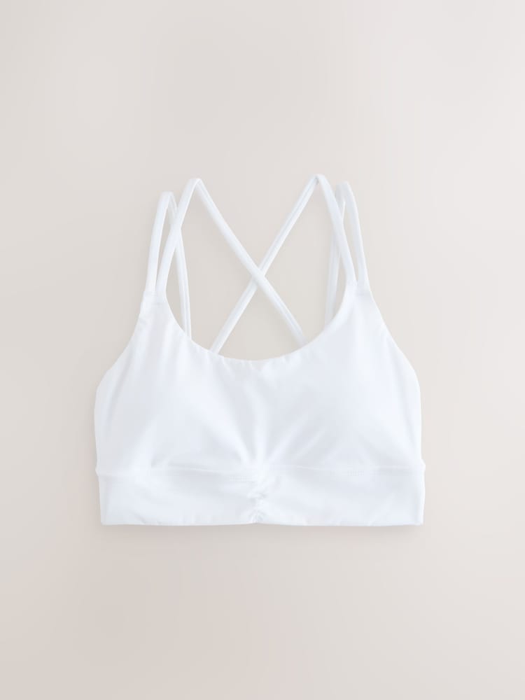 White Strappy Back Medium Impact Sports Bra - Image 1 of 3