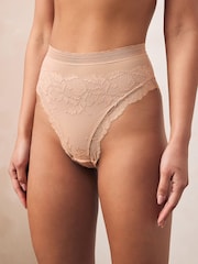 Praline Nude/Navy High Rise High Leg Lace Knickers 2 Pack - Image 2 of 9