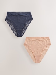Praline Nude/Navy High Rise High Leg Lace Knickers 2 Pack - Image 5 of 9