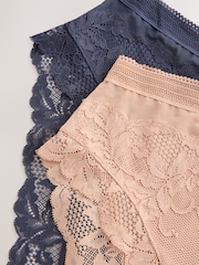 Praline Nude/Navy High Rise High Leg Lace Knickers 2 Pack - Image 8 of 9
