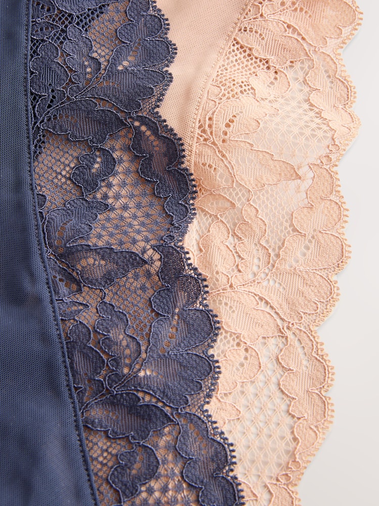 Praline Nude/Navy High Rise High Leg Lace Knickers 2 Pack - Image 9 of 9