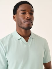 Aqua Blue Short Sleeve Cuban Collar Pique Polo Shirt - Image 1 of 8