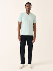 Aqua Blue Short Sleeve Cuban Collar Pique Polo Shirt - Image 2 of 8