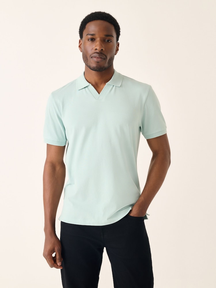 Aqua Blue Short Sleeve Cuban Collar Pique Polo Shirt - Image 4 of 8