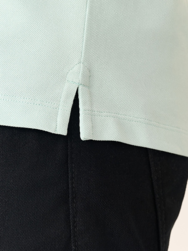 Aqua Blue Short Sleeve Cuban Collar Pique Polo Shirt - Image 5 of 8