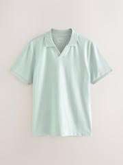 Aqua Blue Short Sleeve Cuban Collar Pique Polo Shirt - Image 6 of 8