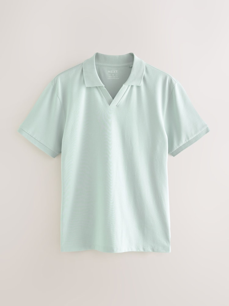 Aqua Blue Short Sleeve Cuban Collar Pique Polo Shirt - Image 6 of 8