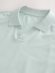 Aqua Blue Short Sleeve Cuban Collar Pique Polo Shirt - Image 7 of 8