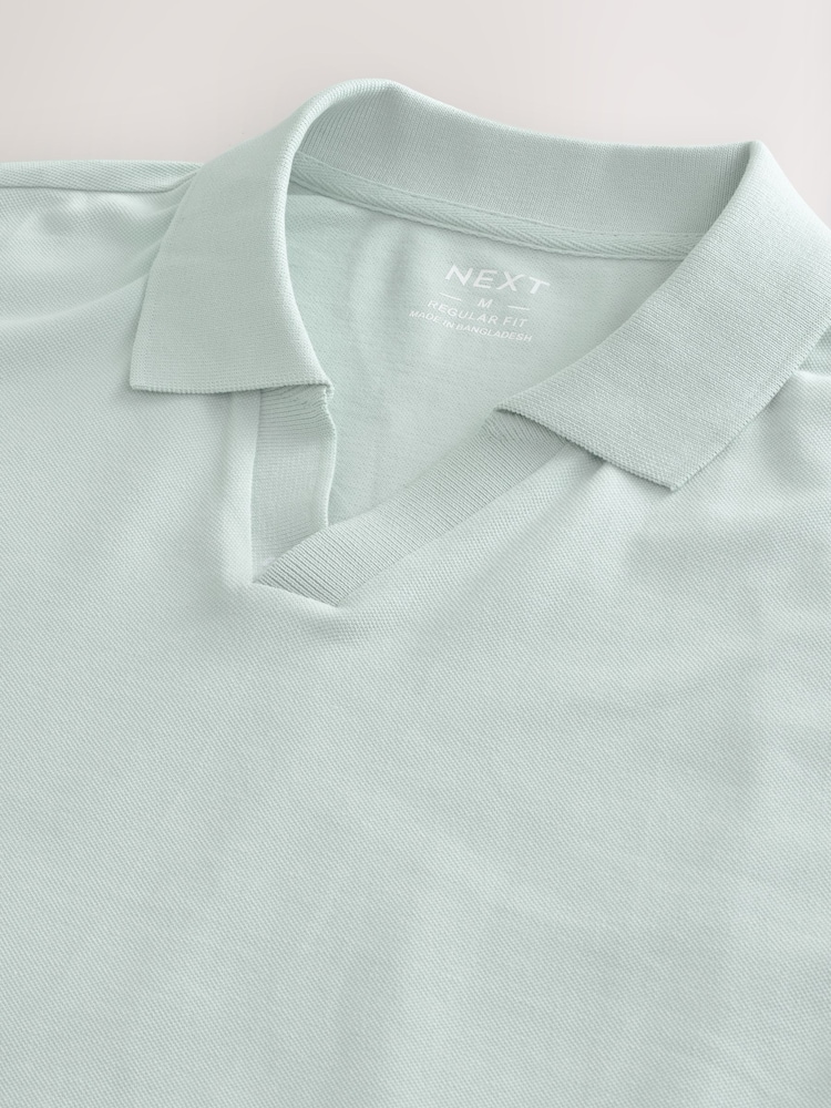 Aqua Blue Short Sleeve Cuban Collar Pique Polo Shirt - Image 7 of 8