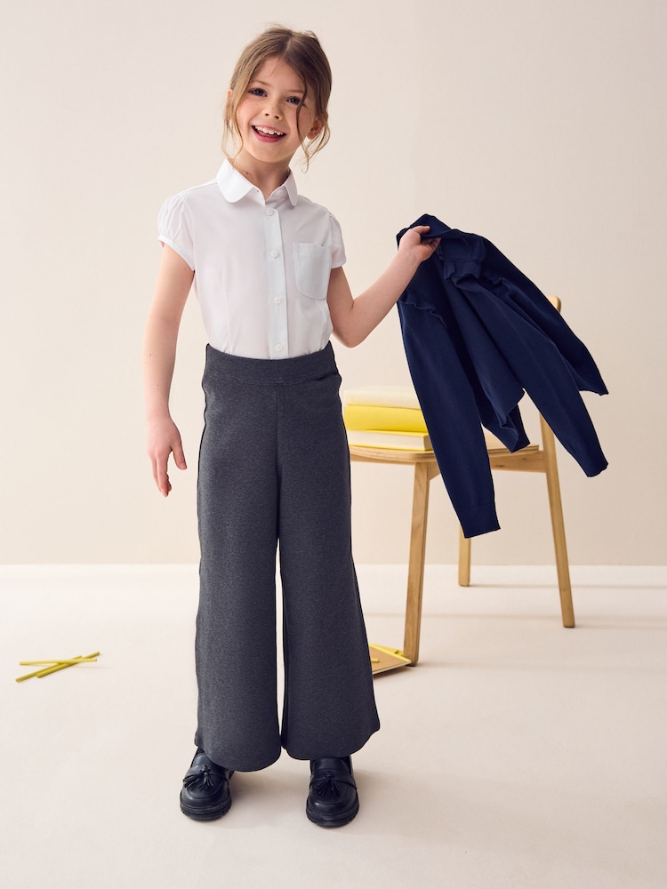 Grey Pull-On Cotton Rich Jersey Stretch Wide Leg Trousers (3-17yrs) - Image 2 of 8