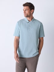 Blue 100% Cotton Short Sleeve Slub Polo Shirt - Image 1 of 7