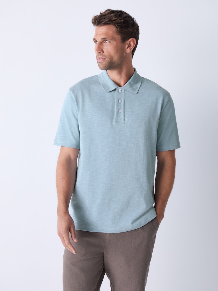 Blue 100% Cotton Short Sleeve Slub Polo Shirt - Image 1 of 7