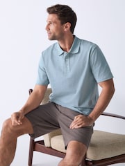 Blue 100% Cotton Short Sleeve Slub Polo Shirt - Image 2 of 7