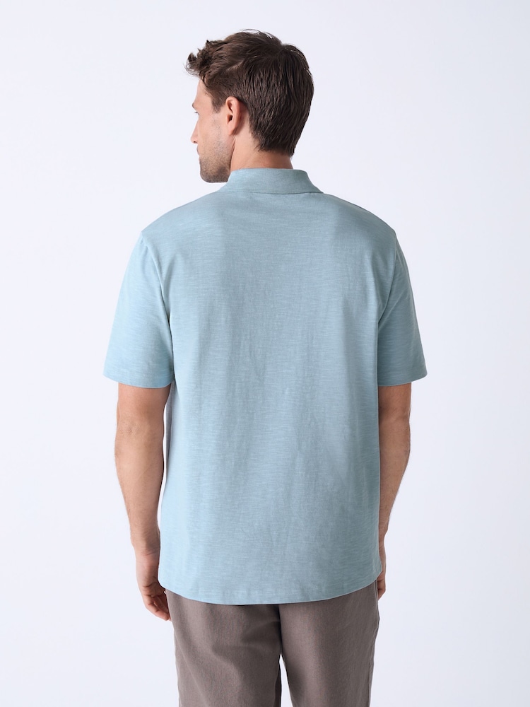 Blue 100% Cotton Short Sleeve Slub Polo Shirt - Image 3 of 7