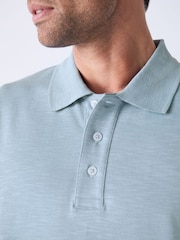 Blue 100% Cotton Short Sleeve Slub Polo Shirt - Image 4 of 7