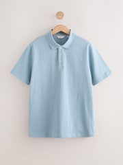 Blue 100% Cotton Short Sleeve Slub Polo Shirt - Image 5 of 7