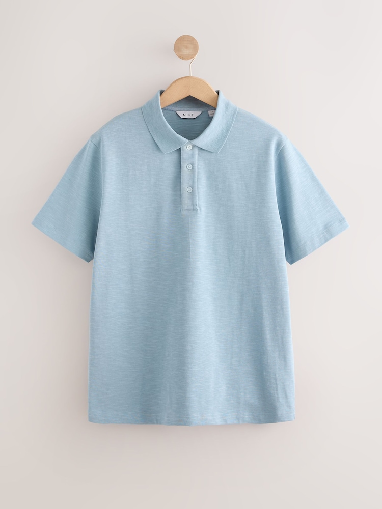 Blue 100% Cotton Short Sleeve Slub Polo Shirt - Image 5 of 7