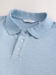 Blue 100% Cotton Short Sleeve Slub Polo Shirt - Image 7 of 7