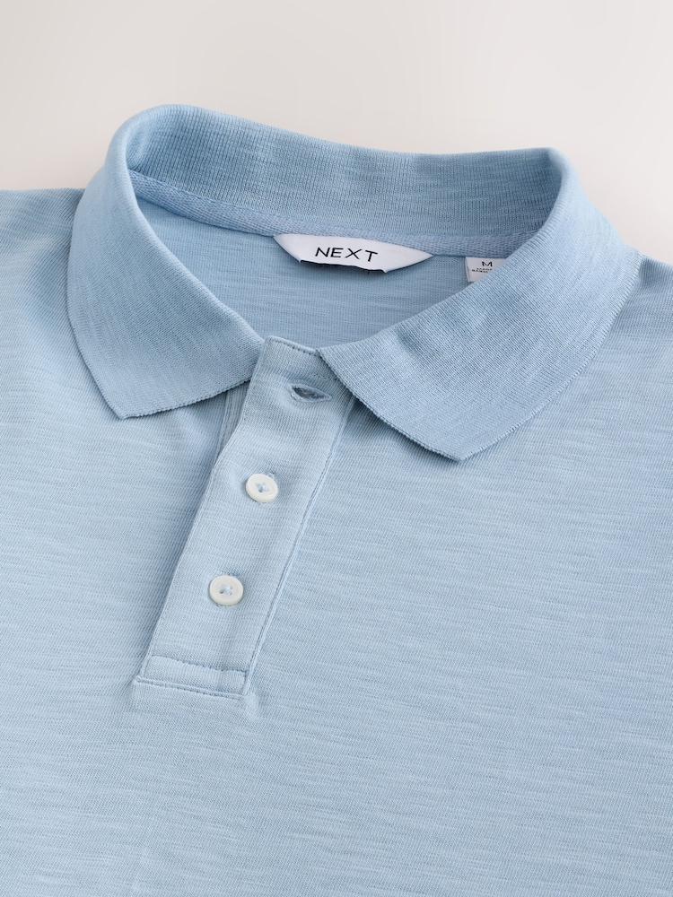 Blue 100% Cotton Short Sleeve Slub Polo Shirt - Image 7 of 7