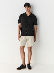 Black Relaxed Fit Smart Cuban Collar Jersey Shirt - Image 2 of 7