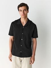 Black Relaxed Fit Smart Cuban Collar Jersey Shirt - Image 4 of 7
