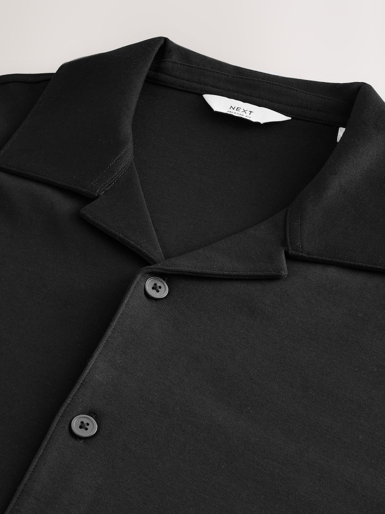 Black Relaxed Fit Smart Cuban Collar Jersey Shirt - Image 7 of 7