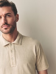 Neutral Brown Signature Polo Shirt With Linen - Image 1 of 7