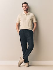 Neutral Brown Signature Polo Shirt With Linen - Image 2 of 7