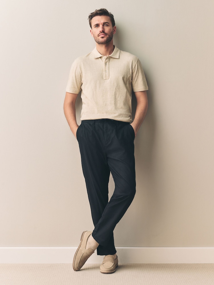 Neutral Brown Signature Polo Shirt With Linen - Image 2 of 7