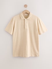 Neutral Brown Signature Polo Shirt With Linen - Image 5 of 7