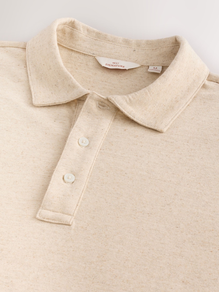 Neutral Brown Signature Polo Shirt With Linen - Image 7 of 7