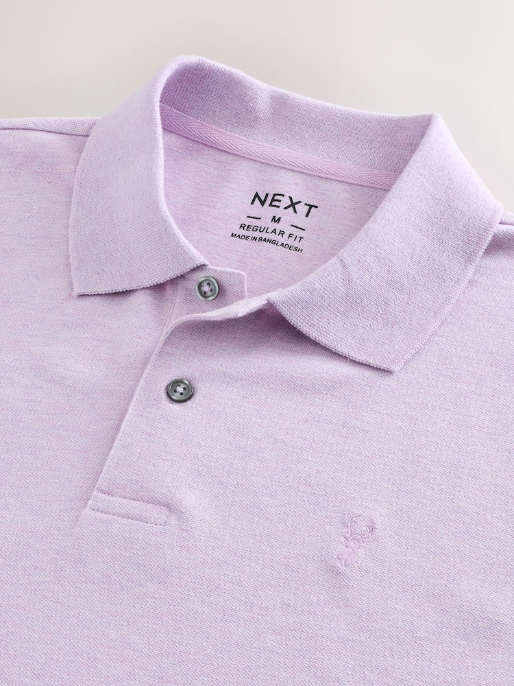 Lilac Purple Marl Regular Fit Short Sleeve Pique Polo Shirt - Image 3 of 3