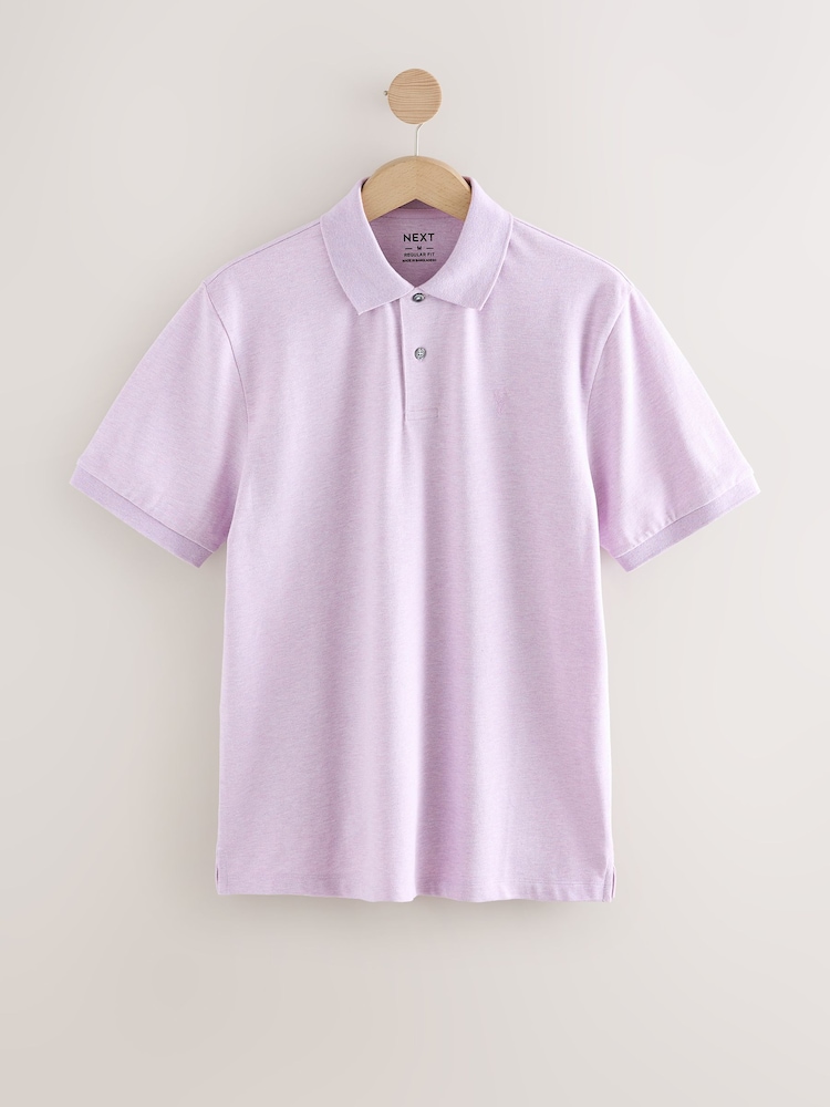 Lilac Purple Marl Regular Fit Short Sleeve Pique Polo Shirt - Image 6 of 8