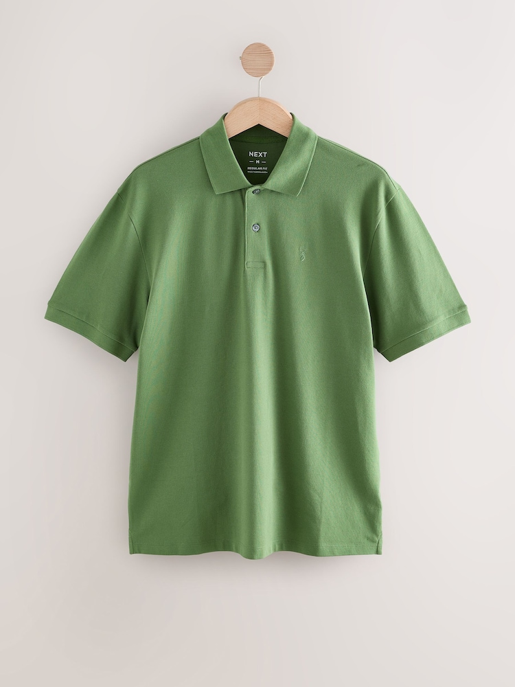 Mid Green Regular Fit Short Sleeve Pique Polo Shirt - Image 5 of 7