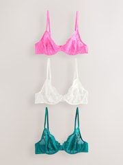 Cream/Pink/Green Non Pad Full Cup Lace Bras 3 Pack - Image 9 of 14